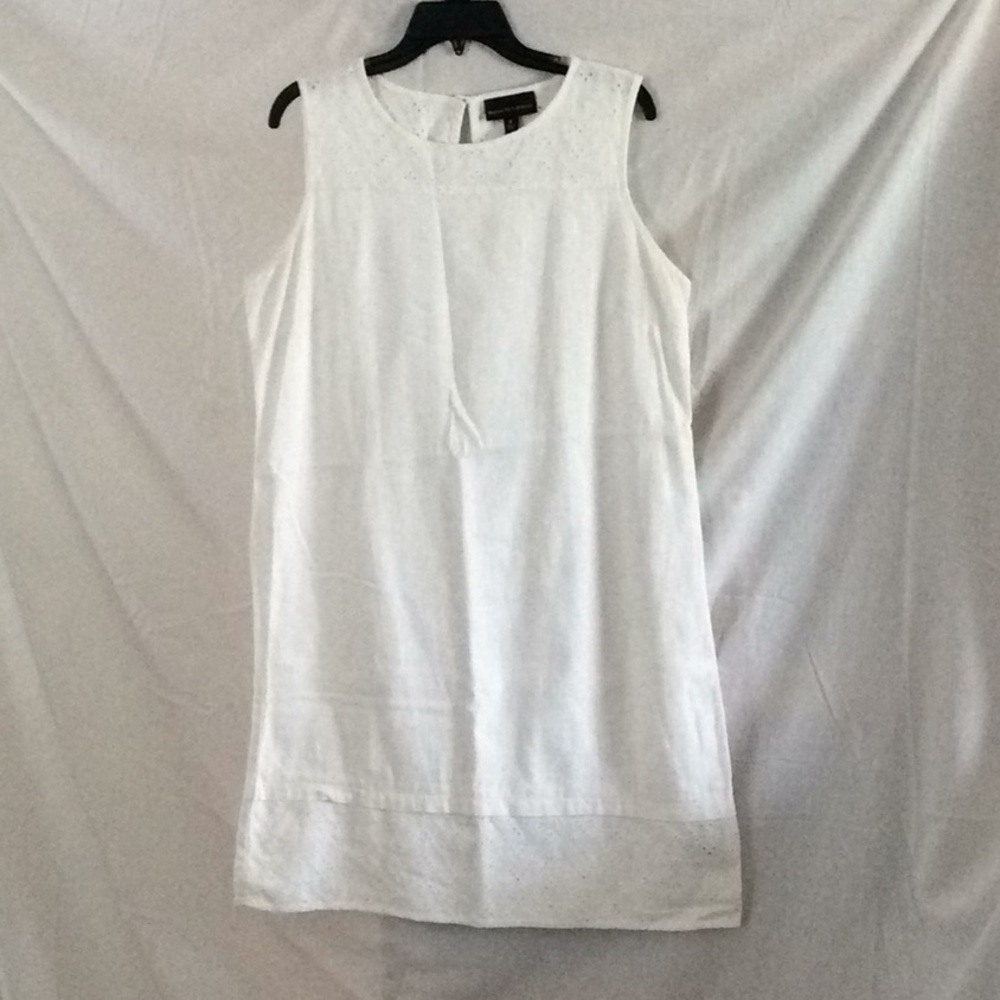 Sleeveless white linen dress